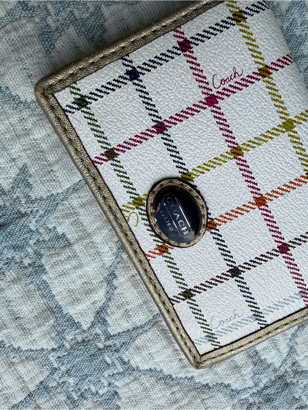 Coach Multicolor Plaid Small Wallet with Gold Trim- like new